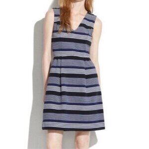 Madewell Gallerist Ponte Blue, Black & White Striped Front Pocket mini Dress S